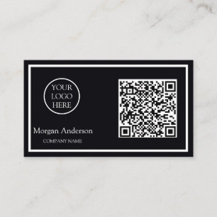 Black Modern Professional QR Code Business Logo Card