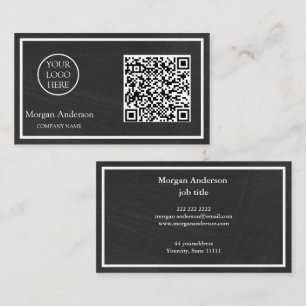 Black Modern Professional QR Code Business Logo Card