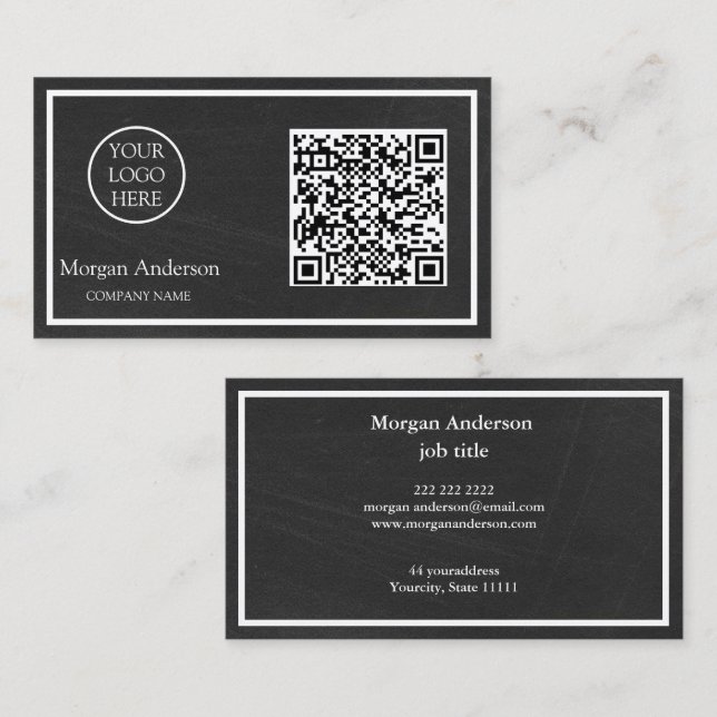 Black Modern Professional QR Code Business Logo  Card (Front/Back)