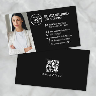 Black Modern Professional QR Code Photo Logo Business Card