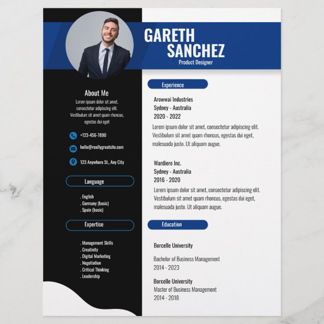 Black Modern Professional Resume,  resume template Flyer (Front)