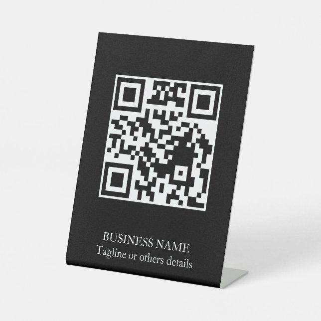 Black Modern QR Code Business Display Pedestal  Sign (Front)