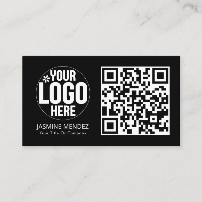 Black Modern QR Code Logo  Business Card (Front)