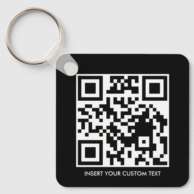 Black Modern QR Custom Text Keychain (Front)