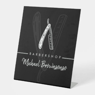 Black Modern Razor Barber Pedestal Sign