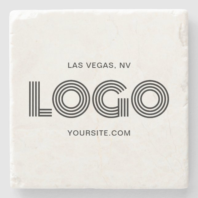 Black Modern Rectangular Logo Promo Stone Coaster (Front)