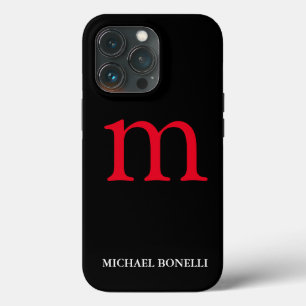 Black modern red monogram professional iPhone 13 pro case