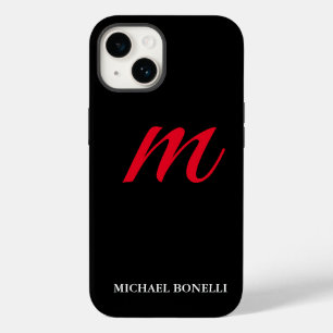Black modern red monogram professional Case-Mate iPhone 14 case