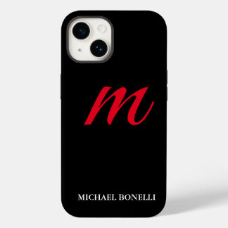 Black modern red monogram professional Case-Mate iPhone 14 case