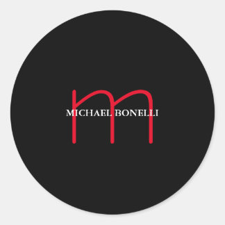 Black modern red monogram professional classic round sticker