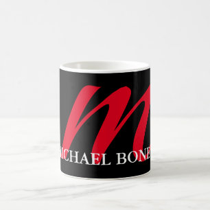Black modern red monogram professional coffee mug