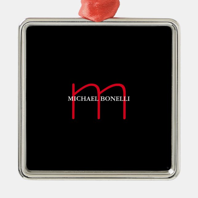Black modern red monogram professional metal tree decoration (Front)