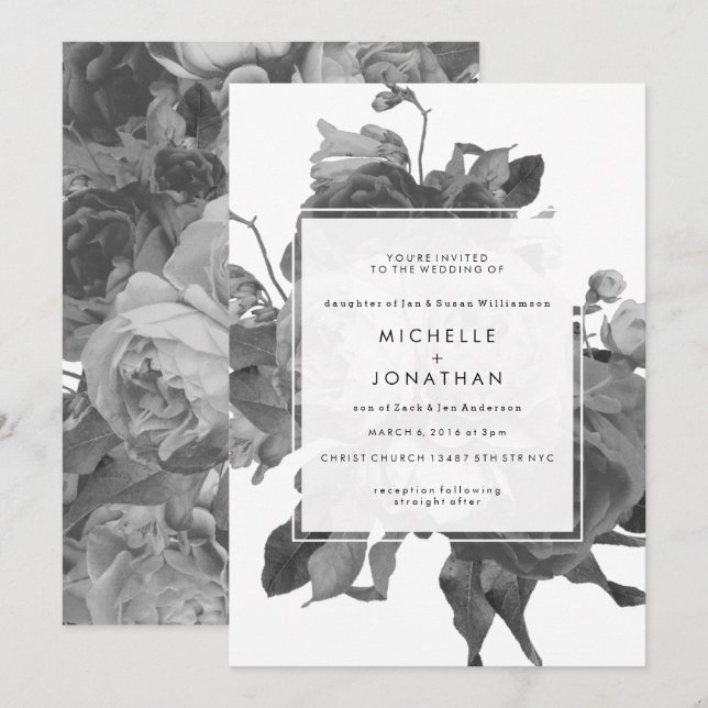 Black Modern Roses Wedding Invitation (Front/Back)