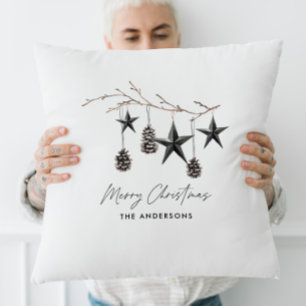 Black modern scandi elegant script Christmas Cushion