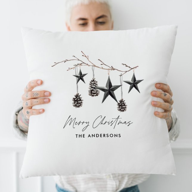 Black modern scandi elegant script Christmas Cushion (Creator Uploaded)