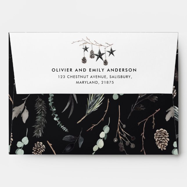 Black modern scandi elegant script Christmas Envelope (Back (Top Flap))