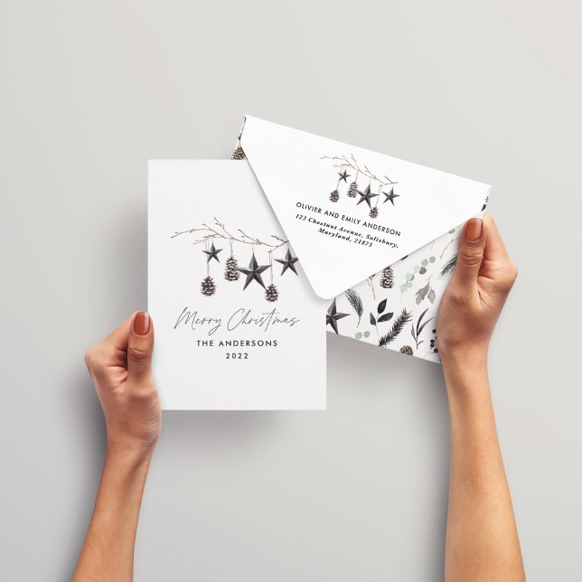 Black modern scandi elegant script Christmas Holid Envelope (Creator Uploaded)