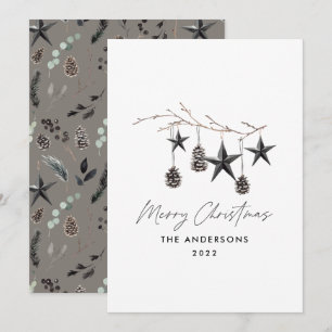 Black modern scandi elegant script Christmas Holid Holiday Card