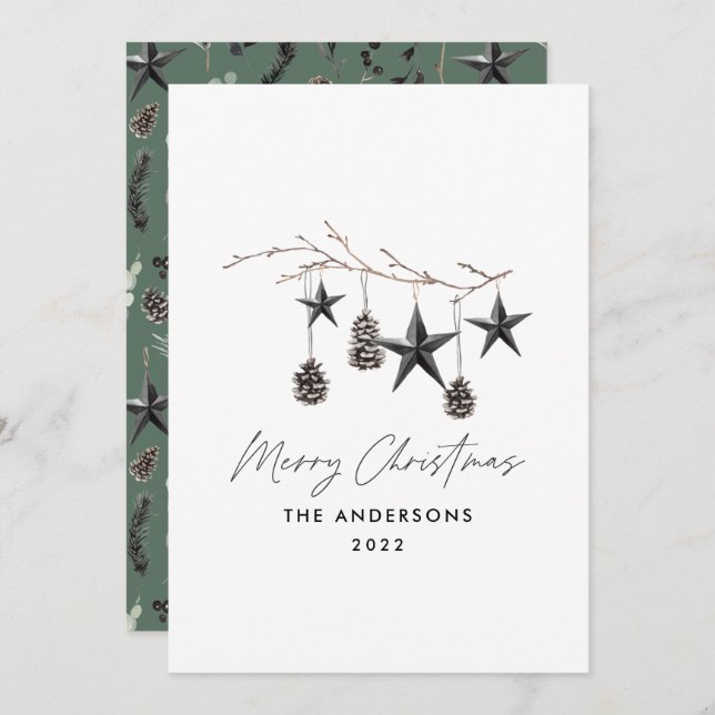 Black modern scandi elegant script Christmas Holid Holiday Card (Front/Back)