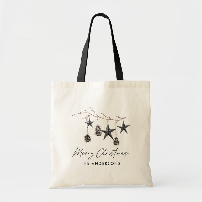 Black modern scandi elegant script Christmas Holid Tote Bag (Front)