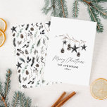 Black modern scandi elegant script Christmas Holiday Card<br><div class="desc">Black modern elegant rustic watercolor scandal Scandinavian strand  dried botanical floral muted colors holiday Christmas card.</div>