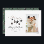 Black modern scandi elegant script Christmas photo Holiday Card<br><div class="desc">Black modern elegant rustic watercolor beige natural Scandinavian contemporary muted colours beige,  black and white photo holiday Christmas card.</div>