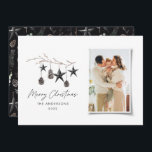Black modern scandi elegant script Christmas photo Holiday Card<br><div class="desc">Black modern elegant rustic watercolor beige natural Scandinavian contemporary muted colours beige,  black and white photo holiday Christmas card.</div>