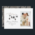 Black modern scandi elegant script Christmas photo Holiday Card<br><div class="desc">Black modern elegant rustic watercolor beige natural Scandinavian contemporary muted colours beige,  black and white photo holiday Christmas card.</div>