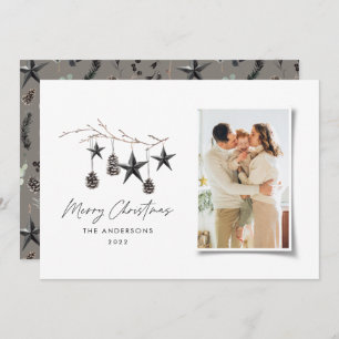 Black modern scandi elegant script Christmas photo Holiday Card