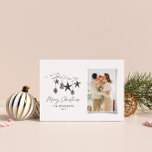 Black modern scandi elegant script Christmas photo Holiday Card<br><div class="desc">Black modern elegant rustic watercolor beige natural Scandinavian contemporary muted colours beige,  black and white photo holiday Christmas card.</div>