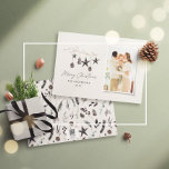 Black modern scandi elegant script Christmas photo Holiday Card<br><div class="desc">Black modern elegant rustic watercolor beige natural Scandinavian contemporary muted colours beige,  black and white photo holiday Christmas card.</div>