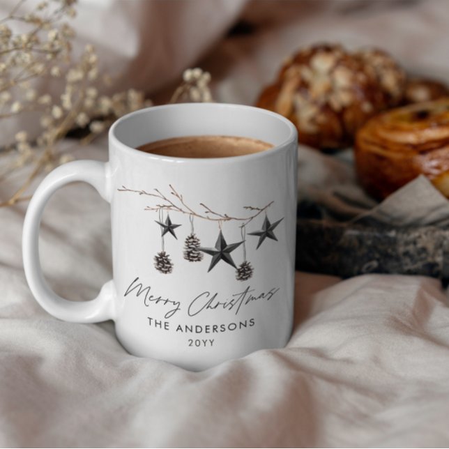 Black modern scandi elegant script Christmas photo Mug (Creator Uploaded)