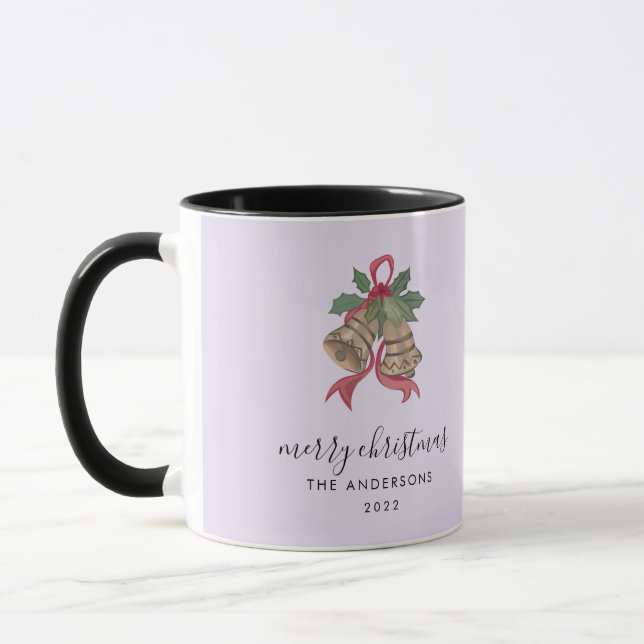 Black modern script Christmas photo Mug (Left)