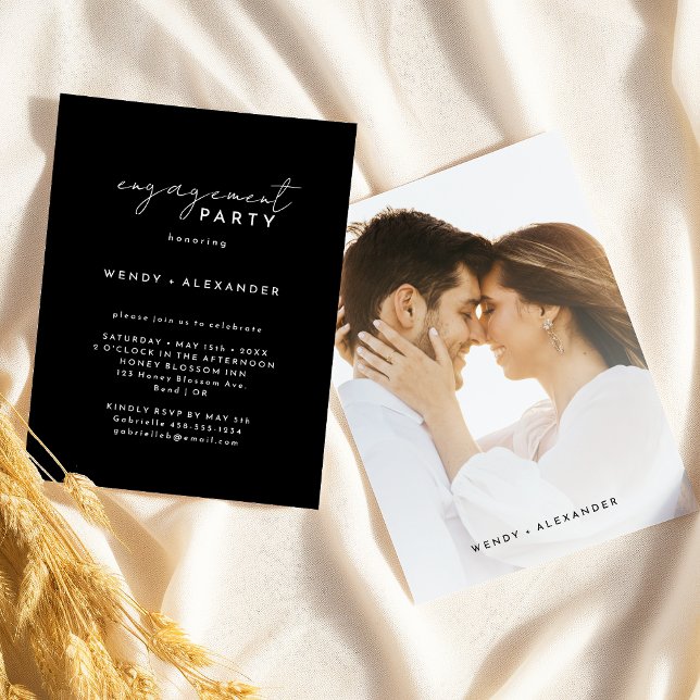 Black Modern Script Engagement Party Photo Invitation (Creator Uploaded)