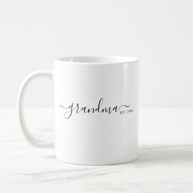 Black Modern Script Established Grandma Coffee Mug (Left)
