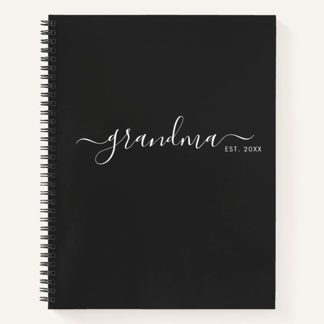 Black Modern Script Established Grandma Notebook (Front)