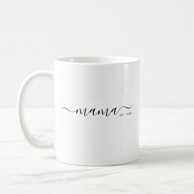 Black Modern Script Established Mama Coffee Mug (Left)
