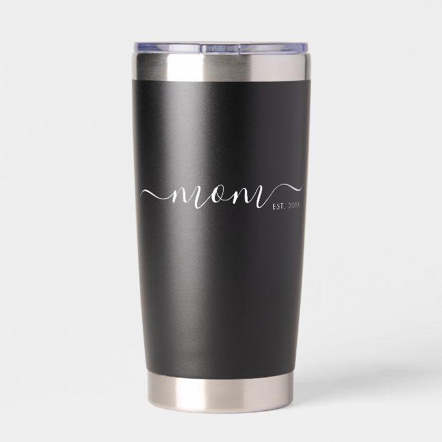 Black Modern Script Established Mum Insulated Tumbler (Back)