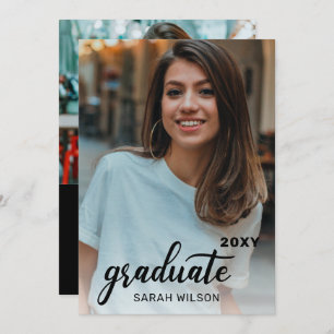 Black Modern Script Graduate Two Photos Drive By Invitation