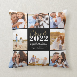black modern script graduation photo class of 2022 cushion