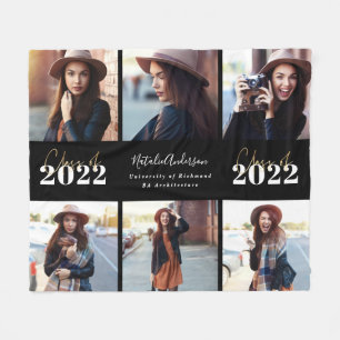 black modern script graduation photo class of 2022 fleece blanket