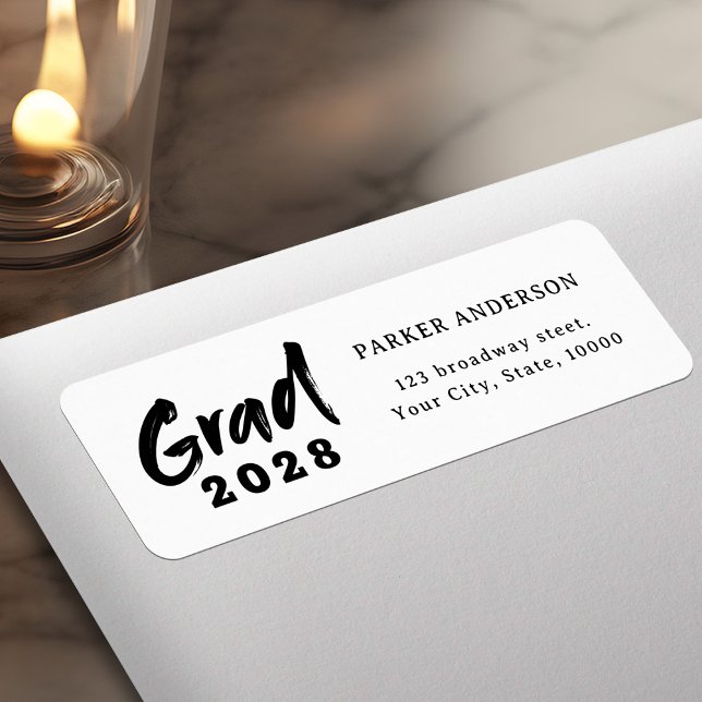 Black Modern Script Graduation Return Address (Black Modern Script Graduation Return Address Label)