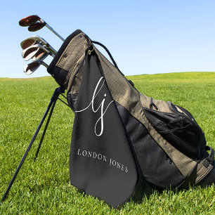 Black Modern Script Monogram Name Feminine Golf Towel