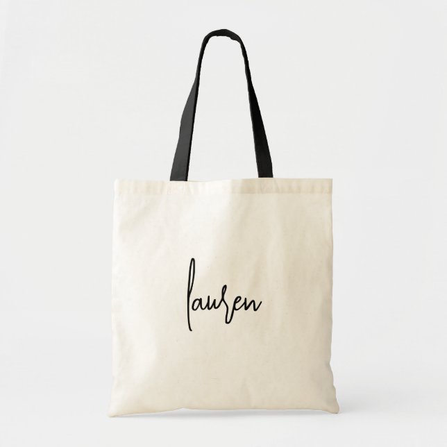 Black Modern Script Name Bridal Gift Tote Bag (Front)
