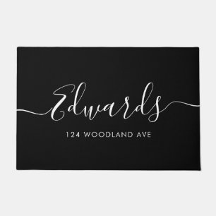 Black Modern Script Personalised Doormat