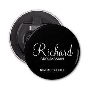 Black Modern Script Personalised Groomsman Bottle Opener