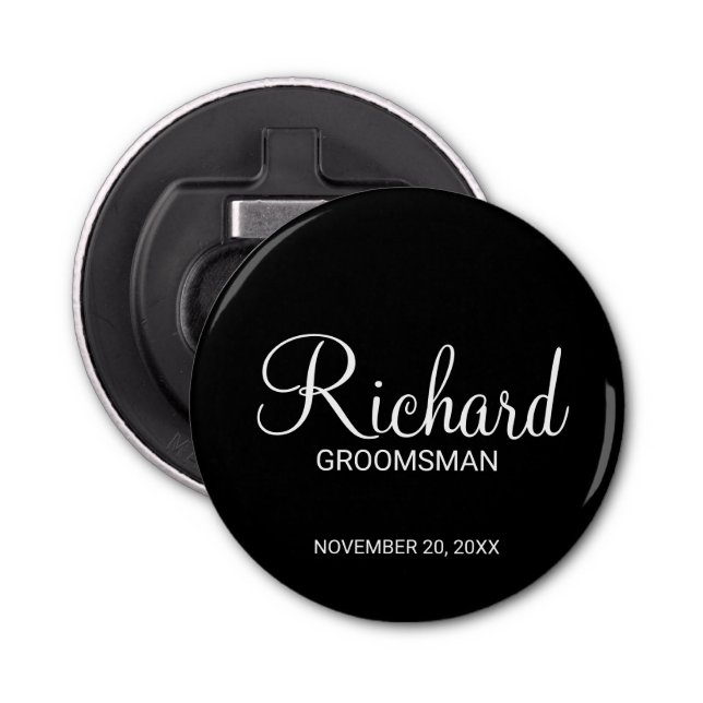 Black Modern Script Personalised Groomsman Bottle Opener (Front)