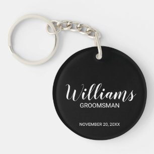 Black Modern Script Personalised Groomsman Key Ring