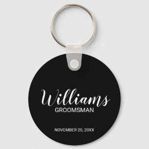 Black Modern Script Personalised Groomsman Key Ring