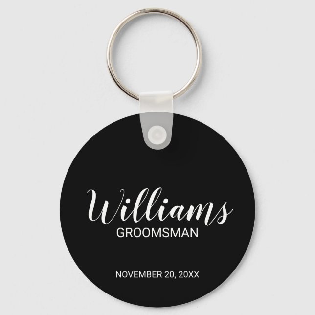 Black Modern Script Personalised Groomsman Key Ring (Front)